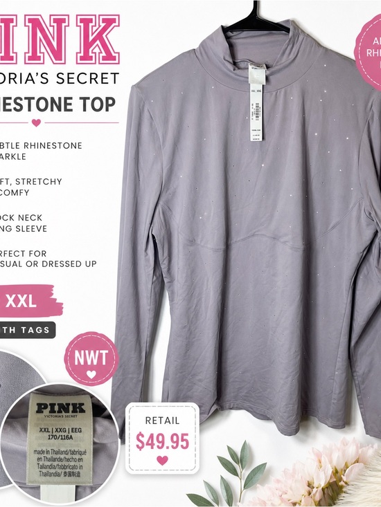 PINK Victoria's Secret Tops - PINK Victoria's Secret Lavender Rhinestone Mock Neck Long Sleeve Top
